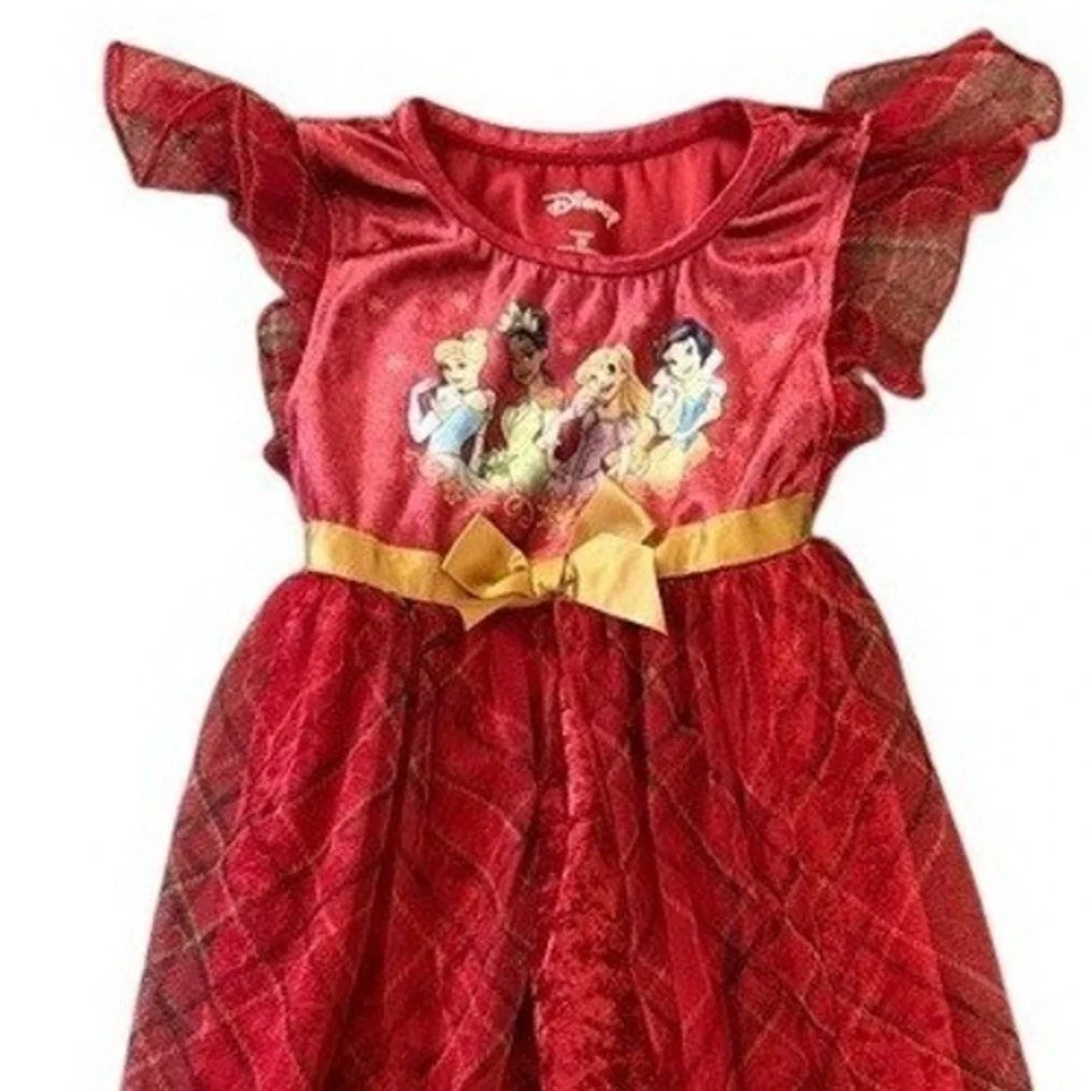 Disney Princess Girls Burgundy Crushed Velvet Nightgown Gold Bow 3T‎ DP838TGTWM - Picture 3 of 7